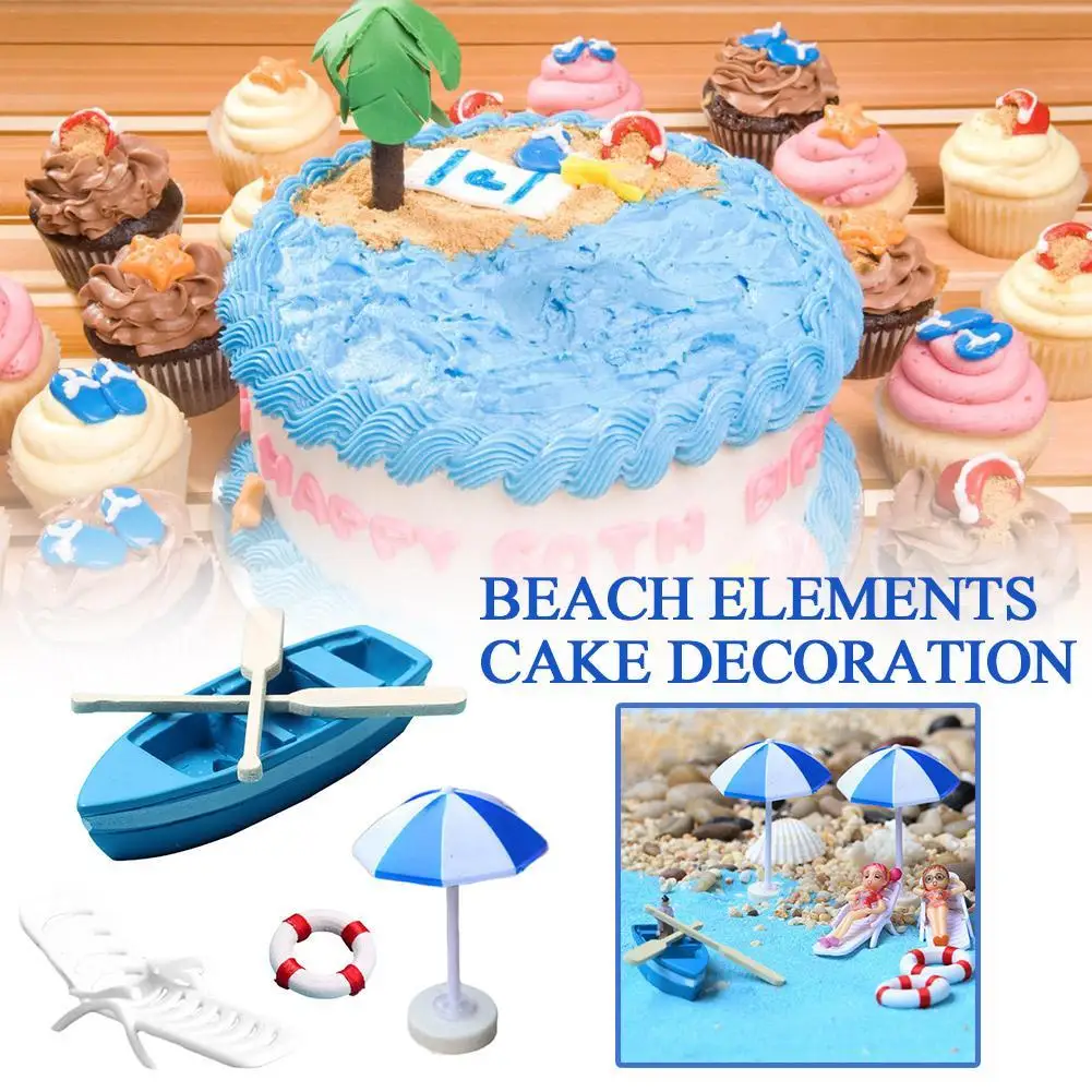

Summer Ocean Cake Toppers Set Beach Chair Cake Decoration Tropical Hawaiian Party Decorations Pool Party Birthday Supplies