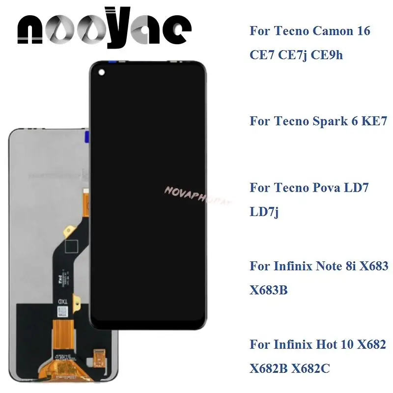 

Black For Infinix Tecno Camon 16 CE7 Spark 6 KE7 Pova LD7 X683 X682 LCD Display Screen Touch Sensor Digitizer Full Assembly