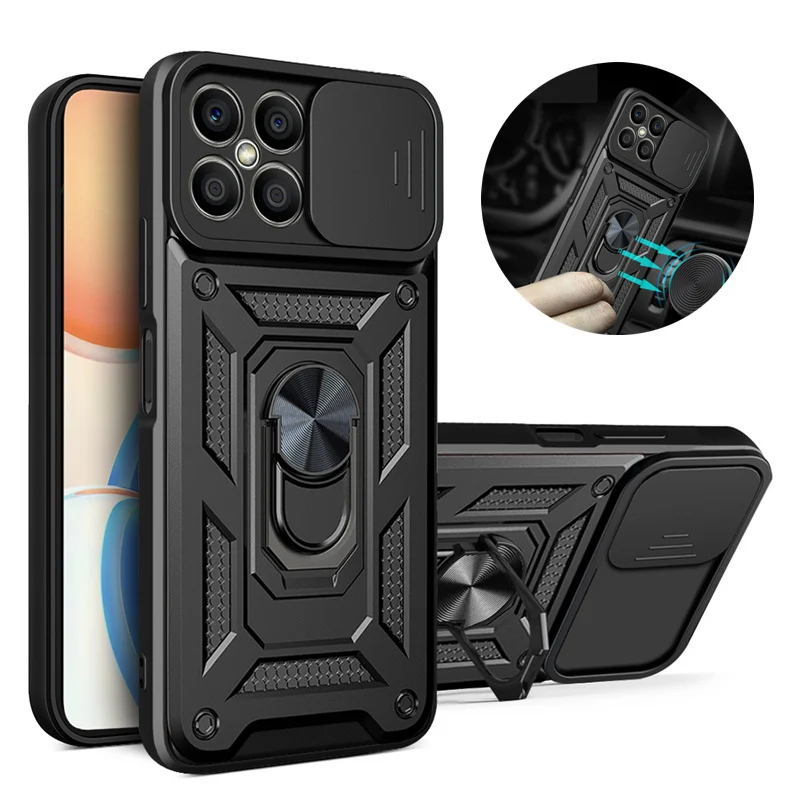 

For Honor X8 4G 6.7" Case Slide Camera Armor Phone Case For Honer Honar Honor X8 X 8 HonorX8 Magnetic Holder Ring Protect Cover