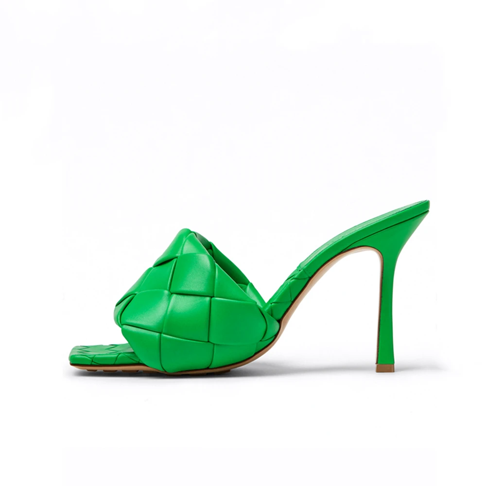 Women's Square Toe Cross Rhombus Weave Slippers Sexy Fashionable Stiletto High-Heel Sandals Dress Party Shoes Wedding Pumps