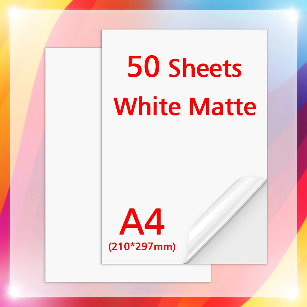 10/50 Sheets A4 Printable Vinyl Sticker Paper Waterproof Matte Self-Adhesive Copy Paper DIY Label Sticker for All Inkjet Printer