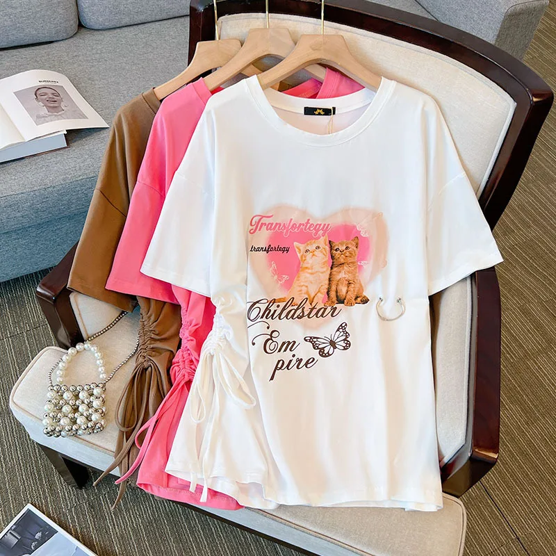 

2023 New Casual Large Size Short Sleeve Printed t Shirts Women's Clothing Summer T-shirt Fashion Round neck Slimming Tops AC33