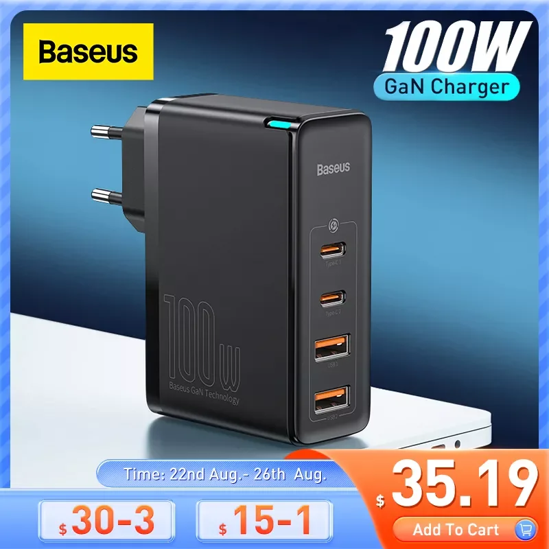 

NEW2023 Baseus GaN Charger 100W USB Type C PD Fast Charger with Quick Charge 4.0 3.0 USB Phone Charger For MacBook Laptop Smartp