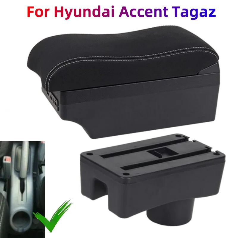 Фото Подлокотник для Hyundai Accent Tagaz, автомобильный подлокотник, детали для модернизации автомобиля, ящик для хранения с USB светодиодом, аксессуар для ремонта автомобиля №1