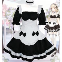 anime black chocolate cosplay costume french bowknot women black maid dress