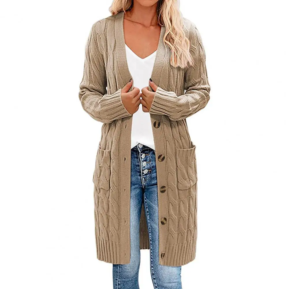 

Women Sweater CardiganSolid Color Long Sleeve Women Cardigan Button Down Pockets Open Front Twist Sweater Coat Outerwear