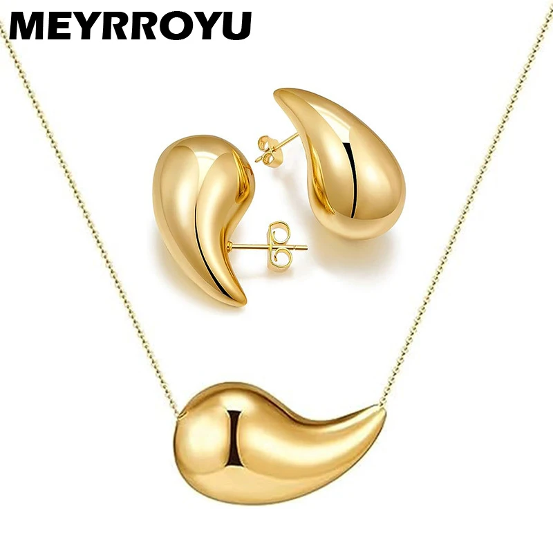 MEYRROYU 316L нержавеющая сталь винтажная Глянцевая КАПЛЕВИДНАЯ ожерелье серьги для