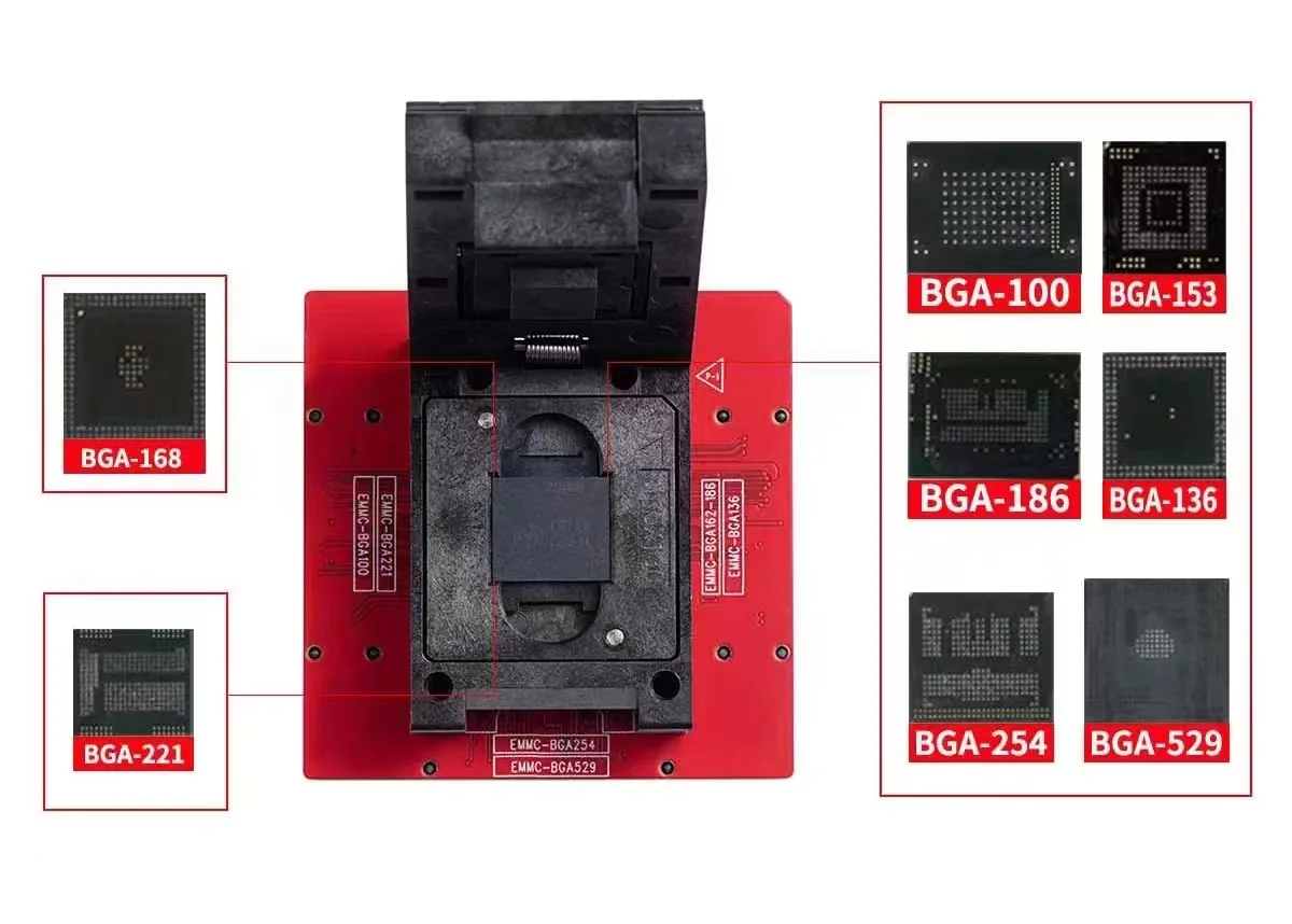 2022 New NB- E-mate X EMMC BGA 13 IN 1 socket Adapter Support BGA100/136/168/153/169/162/186/221/529/254 for Easy jtag plus |