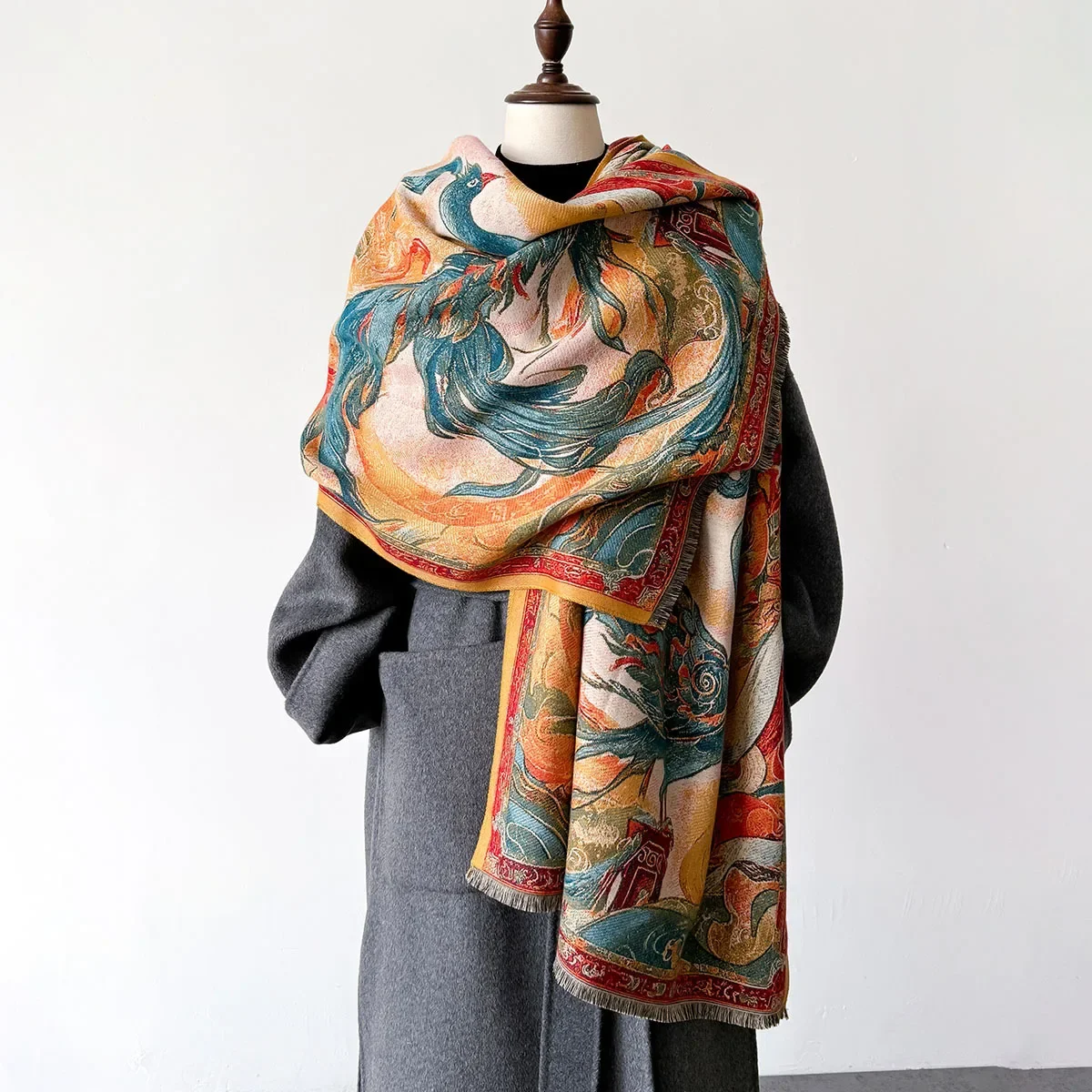 Толстое зимнее пончо женский шарф роскошная теплая шаль с цветочным принтом и