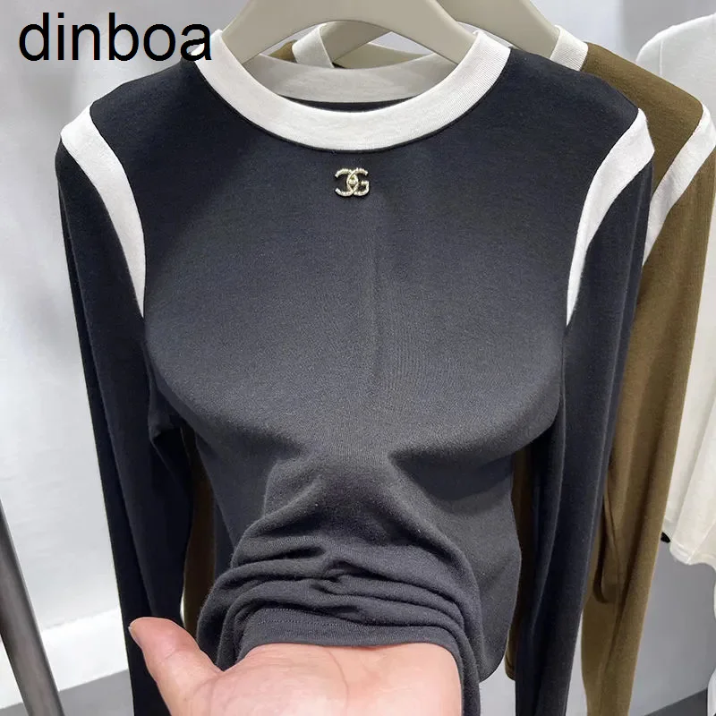 

Dinboa- Women Clothing t Shirt Spring 2023 Hollow Out Off Shoulder Long Sleeve Slim Chic Tee Shirts Korean Fashion Casual Top