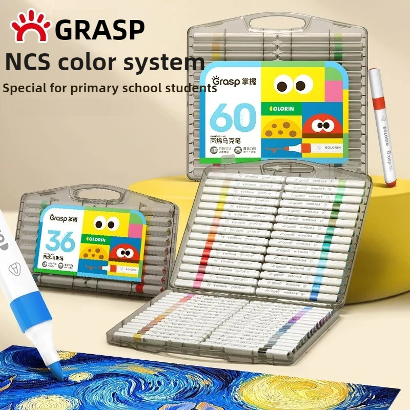 Фото GRASP 12/60 цветов NCS акриловые маркеры без кровотечения, накладной мягкий наконечник, водонепроницаемые моющиеся школьные художественные принадлежности для детей №2