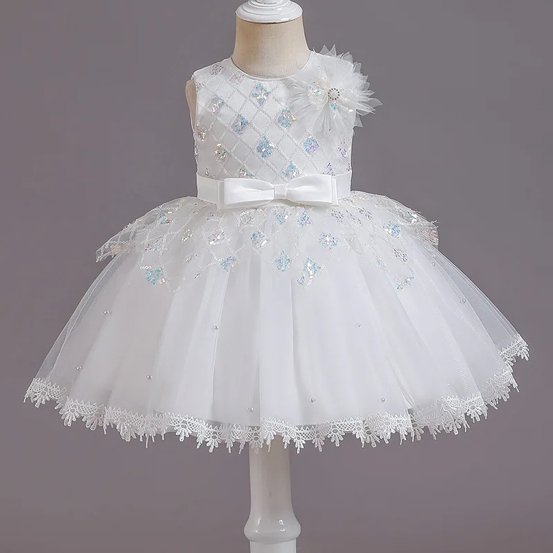 

Summer 2022 New Arrivals Girls Sleeveless O Neck Sparkly Sequins Pink Blue Roupa Infantil Menina Cute Party Dress Custume 2-10T