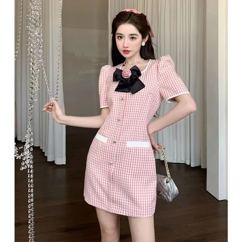 High end light luxury dress, 2023 summer new style celebrity style plaid skirt, high quality 93146