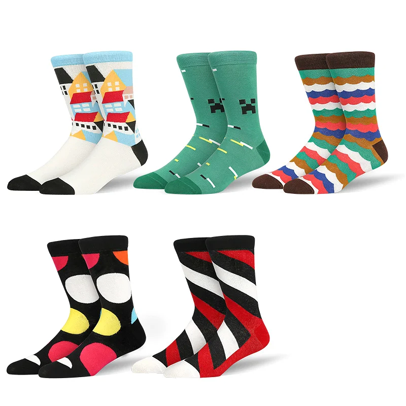 

Peonfly Pair 1 Men Combed Cotton Bright Color Funny Socks for Business Causal Geometric Printing Calcetines Hombre