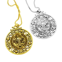 2pcs retro saint st benedict of nursia patron against evil medal pendant necklaces n1787 24inches 2colors tibetan silver