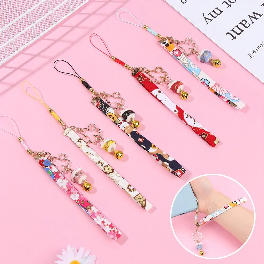 Шнурок для телефона Lucky Cat Bell Sakura, шнурок для защиты от потери, брелок на запястье с маргариткой и цветами вишни, подвесной шнур, ремешок для телефона, подвеска Шнурок для телефона Lucky Cat Bell Sakura, шнурок для защиты от потери, брелок на запястье с маргариткой и цветами вишни, подвесной шнур, ремешок для телефона, подвеска