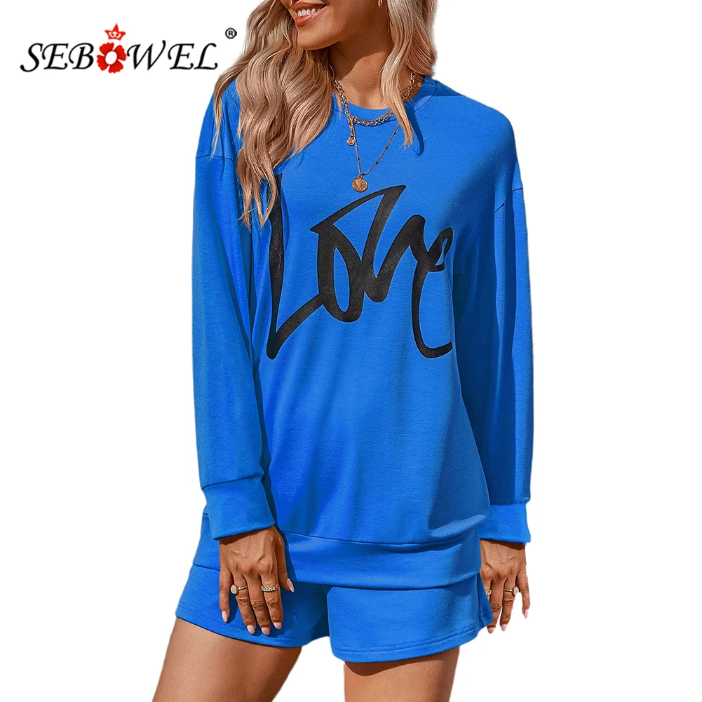 

SEBOWEL 2022 Autumn New Fashion Casual Suit Women's European and American Alphabet Print Loose Shorts Suit S-XL