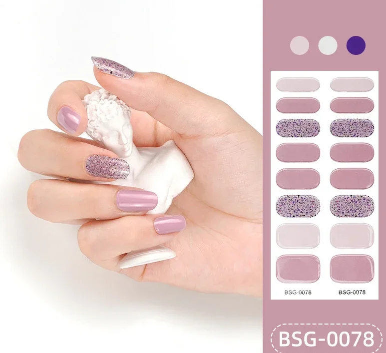

16Tips French Gel Nail Strips Patch Sliders Adhesive Waterproof Long Lasting Full Semi-Cured Gel Nail Stcikers UV Lamp Need