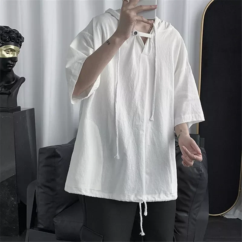 

Hip Hop Hooded Short Sleeve T-Shirt for Men Casual Tops Summer New Male Fashion Loose T Shirts Thin Clothes