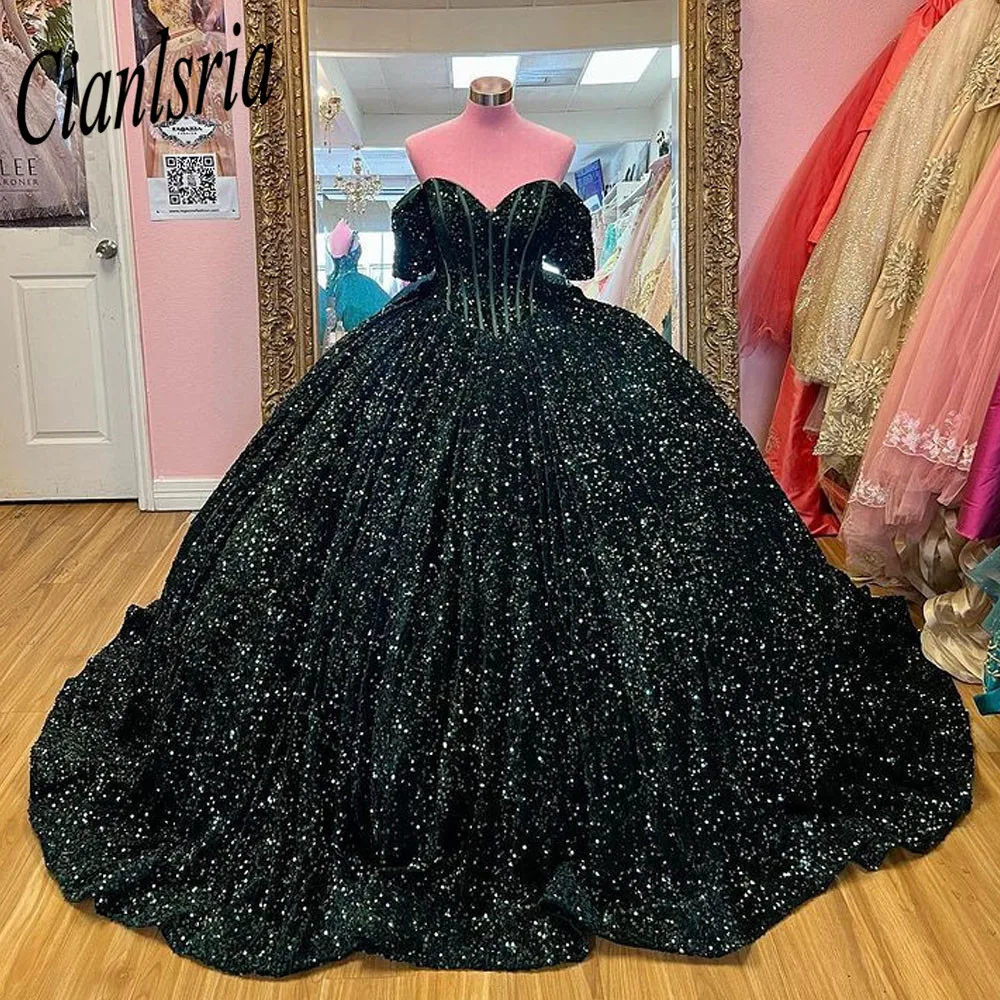 

Зеленые бальные платья Quinceanera с открытыми плечами блестящие мексиканские милые платья 16 лет 15 лет