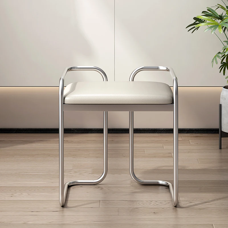 

Nordic Light Luxury Small Household Metal leather Makeup Stool Modern And Simple Bedroom Dining Chair In Living Room Furniture