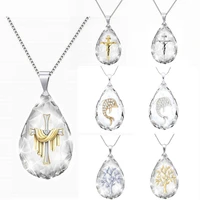 8 styles crystal pendant necklace catholic christian cross fashion jewelry for women
