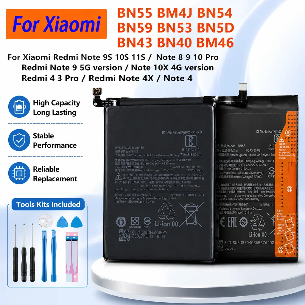 Фото Сменная батарея для Xiaomi Redmi Note 9S 10S 11S Note 4 4X 3 8 9 10 Pro 10X BN55 BM4J BN54 BN59 BN53 BN5D BN40 BM46 BN43 №1