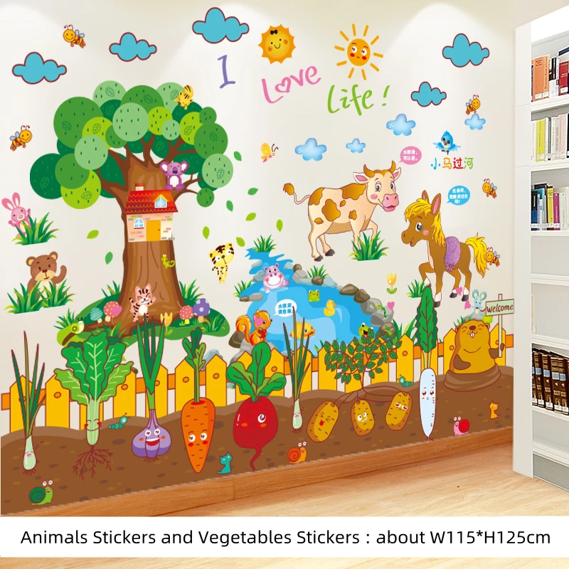 

[SHIJUEHEZI] Vegetable Wall Stickers DIY Cartoon Animals Mural Decals for Kids Bedroom Baby Room Baseboard Home Decoration