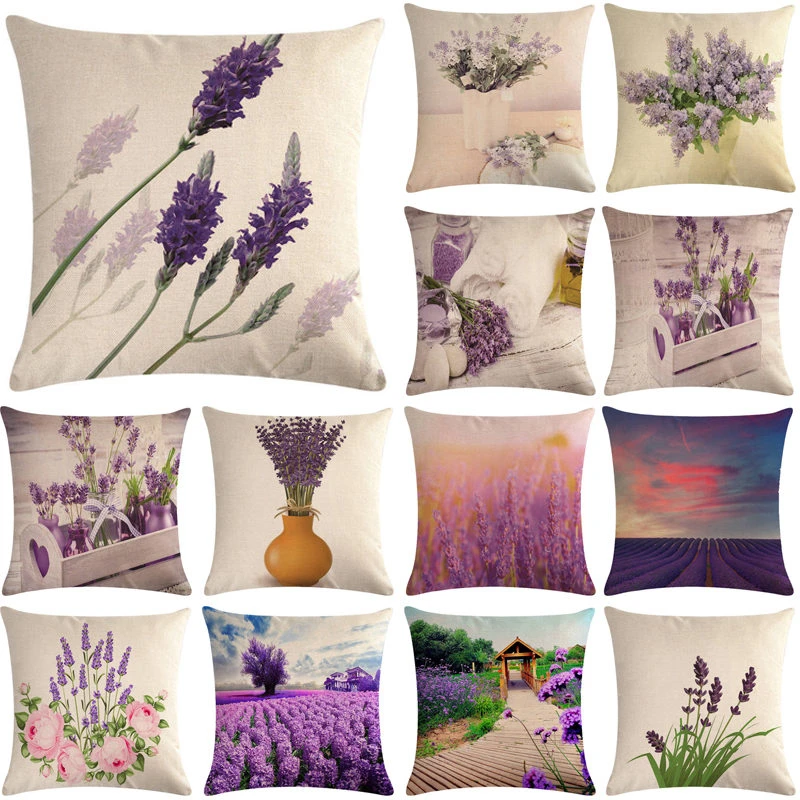 

Lavender Pattern Home Decor Pillowcase Square Pillowcase Office Decor Cushion Cover