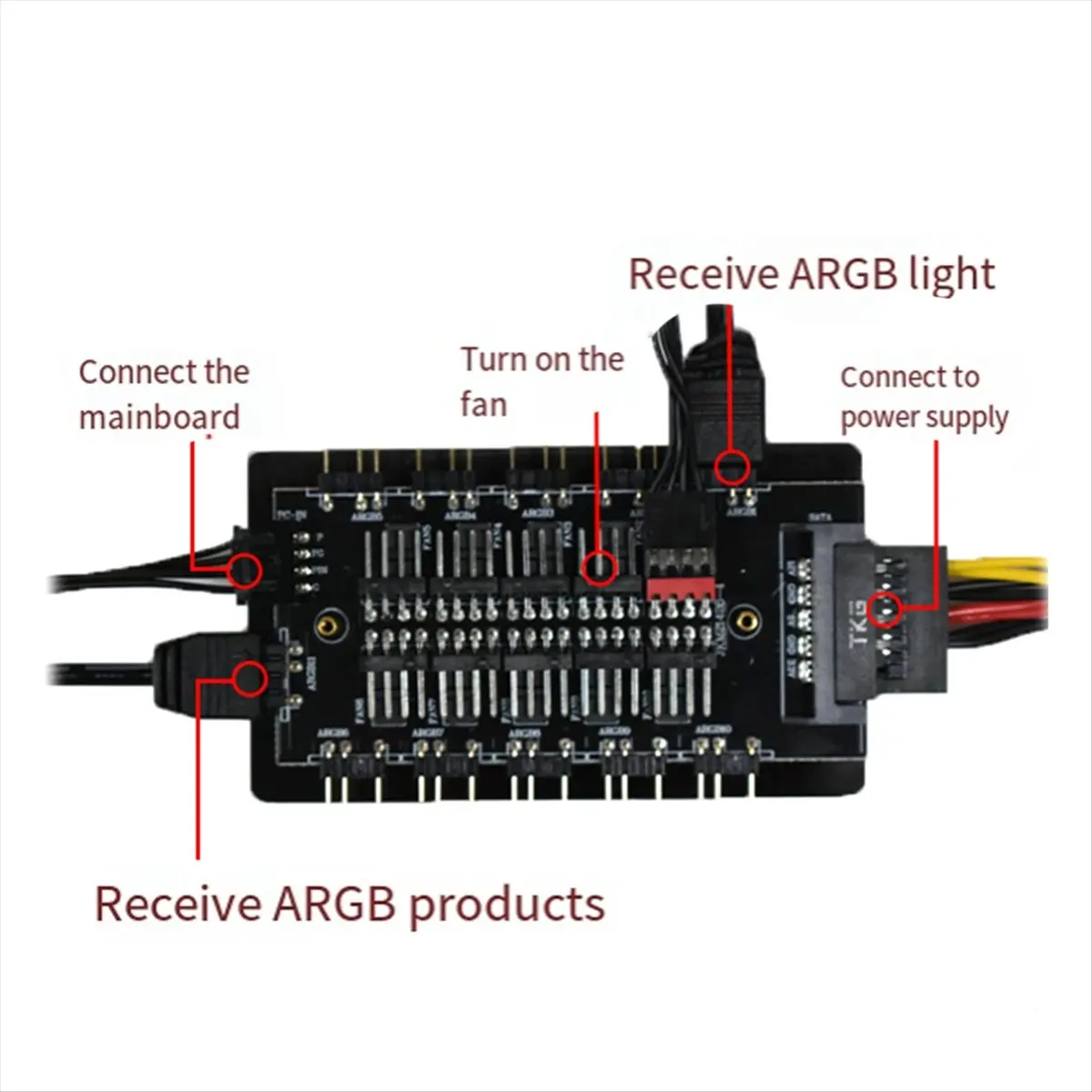 (A16I) ARGB PWM HUB-контроллер для вентиляторов с температурным контролем, синхронизация Shenguang, 10-канальный контроллер подсветки корпуса для двух вентиляторов (art.: 3920dc3b99591) - 3920dc3b99591
