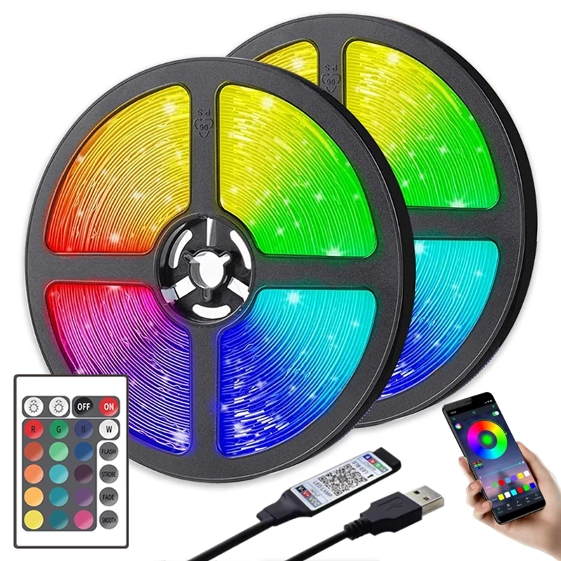 

LED Strip Light Fita RGB Luces String Flexible Lamp Tape DC5V Bluetooth Infrared Control TV Backlight Home Party Decoration.