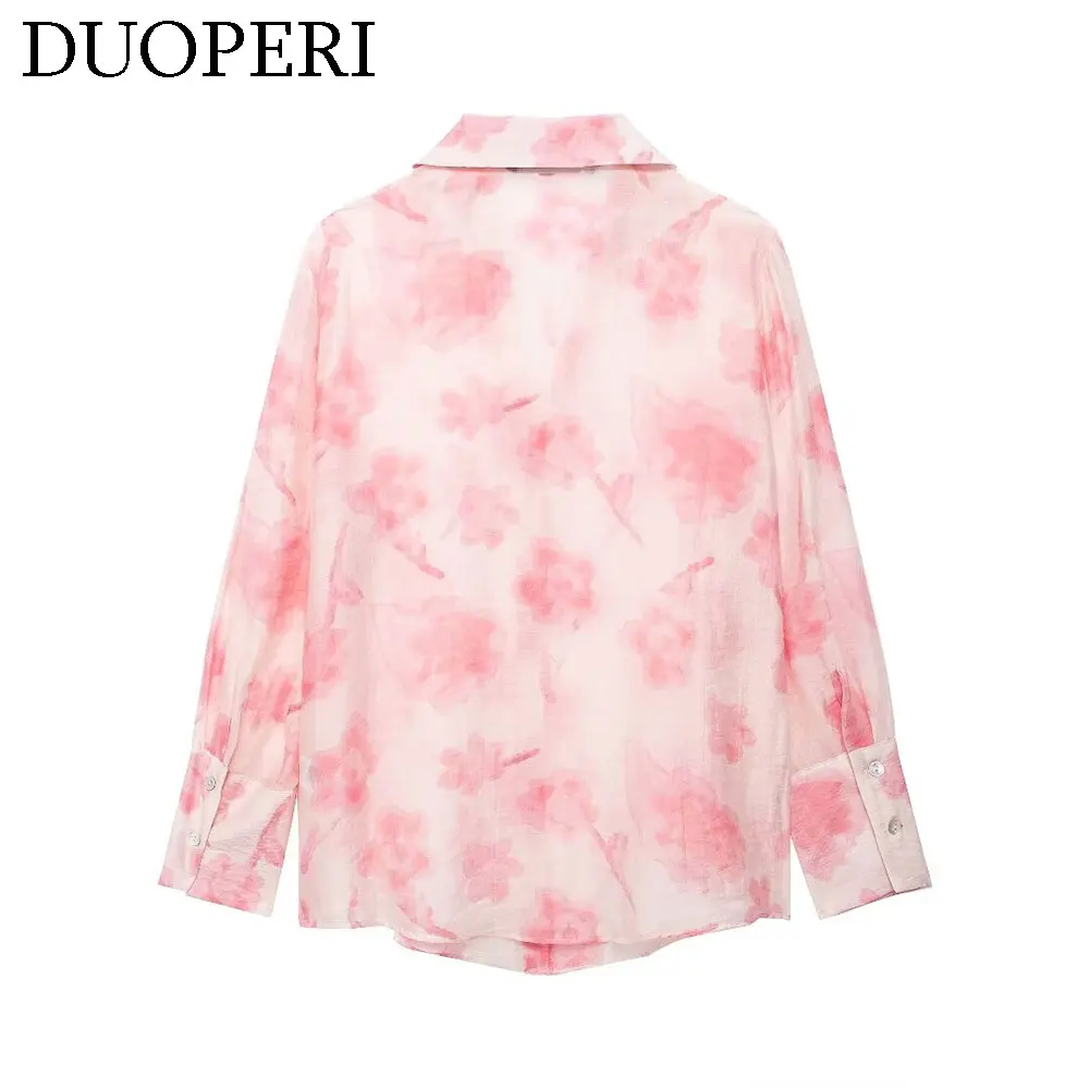 Модная женская рубашка DUOPERI с принтом отворот воротник длинные рукава Женская