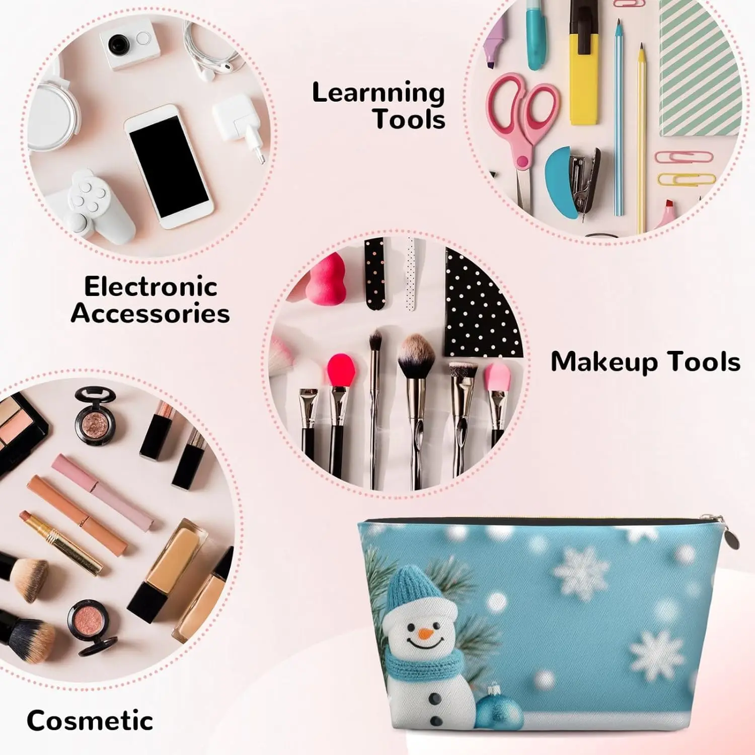 Косметичка Снеговик Синий Зимний Снег Дорожный Органайзер для туалетных