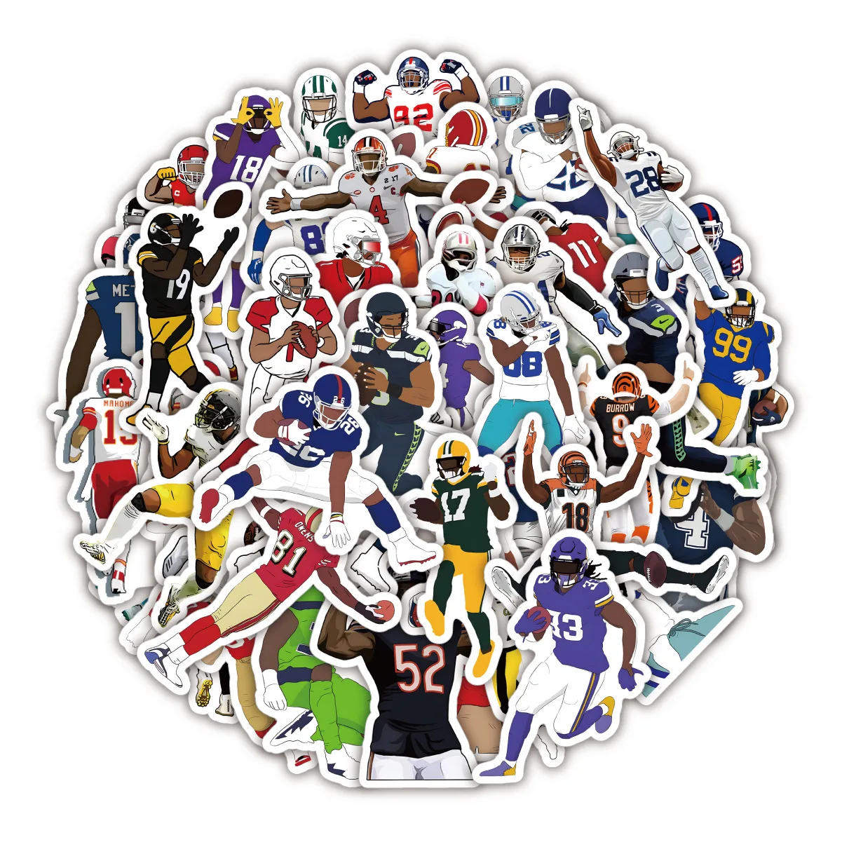 

50 New NFL Players Graffiti Stickers Waterproof Removable Notebook Skateboard Luggage Motorcycle Stickers