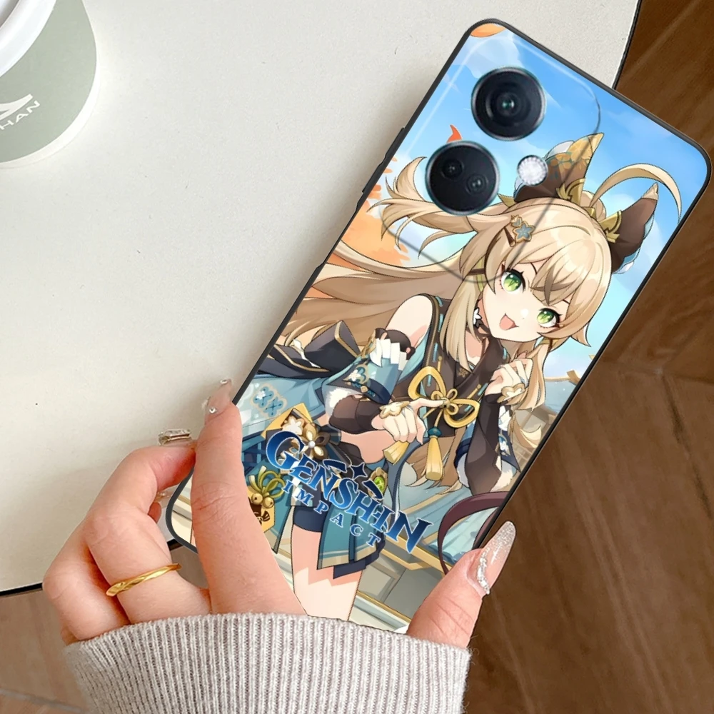 Genshin Impact Kirara мобильный телефон для OPPO Find X5 X3 X2 A93 Reno 8 7 Pro A74 A72 A53 черный мягкий чехол