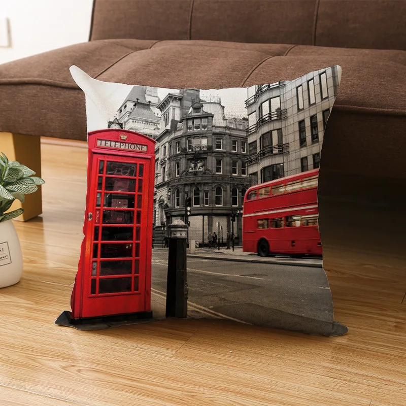 

Single-sided Love London Red Print Pillowcase Fauxlinen Throw Pillows British Flag English Letters Cushion Cover Sofa Home Decor