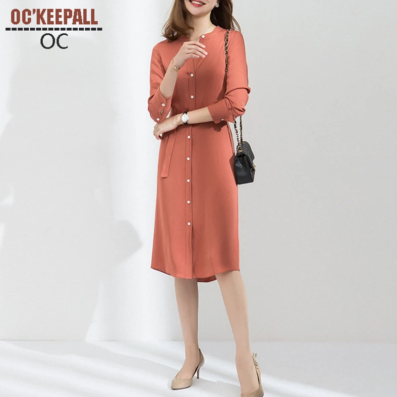 

OLOMM 414M14 Top Custom Dresses Silk Luxury Quality Solid Color OL Commuting Two Piece Set European and American Style