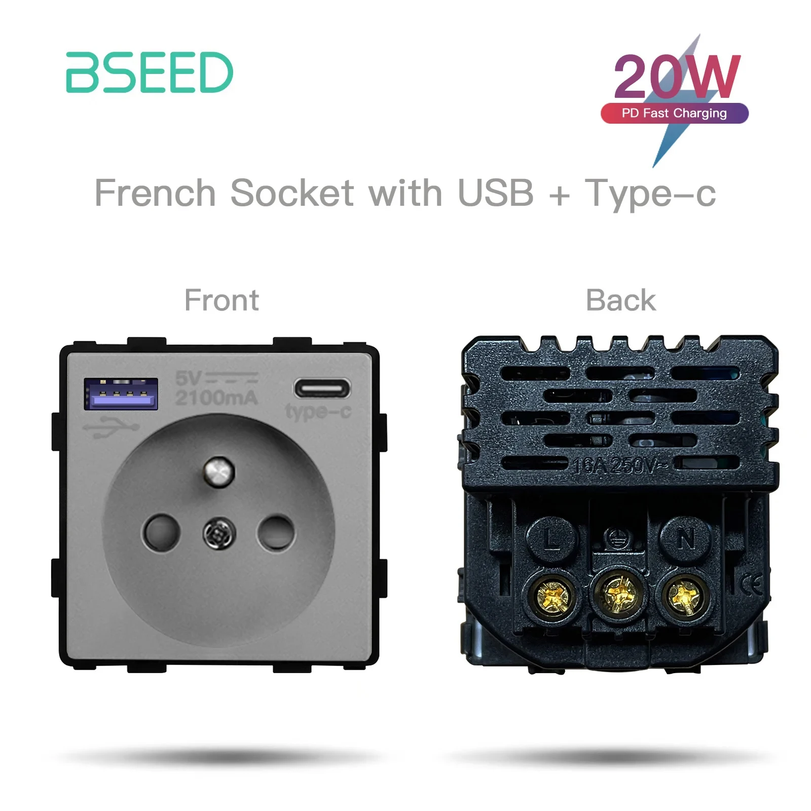 

BSEED Французская настенная розетка без рамки USB-C