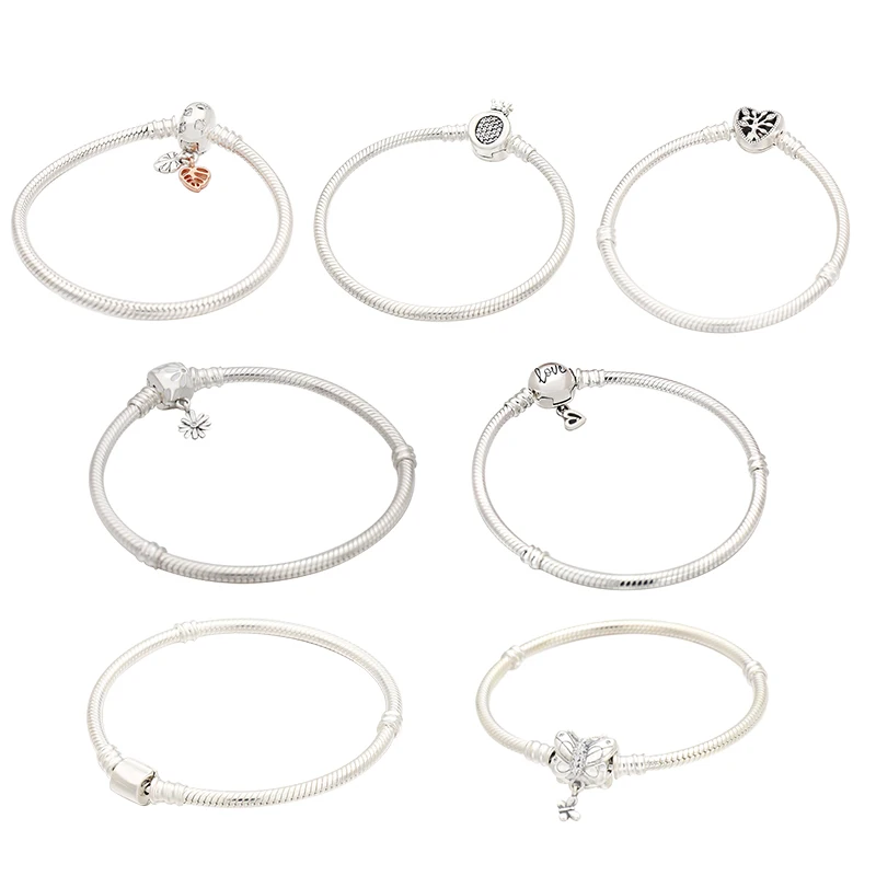 

100% 925 Silver Mother's Day Family Tree Pave Crown O Butterfly Daisy Leaf Bucket Snake Bone Bracelet DIY Female Fashion Jewelry