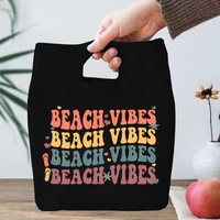 Beach Vibes Print Lunch Bag Women Lunch Pouch Portable Large Capacity Thermal Foldable Cooler Bag Organizer Eco Kids Cooler Box