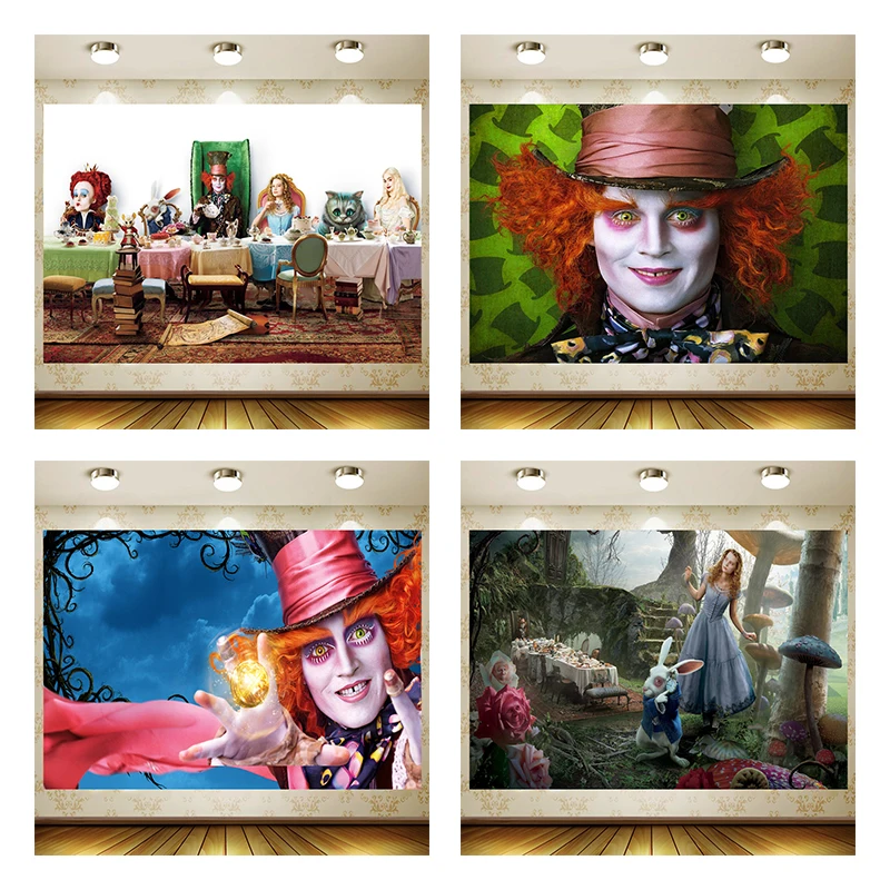 Алиса в стране чудес фон для детского дня рождения фотообои с мультяшным