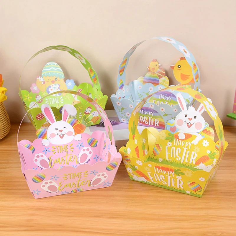 

4Pcs Kraft Paper Easter Egg Basket Storage Bag Cartoon Bunny Cookie Candy Gift Box Kids Favors Happy Easter Party Decor Supplies