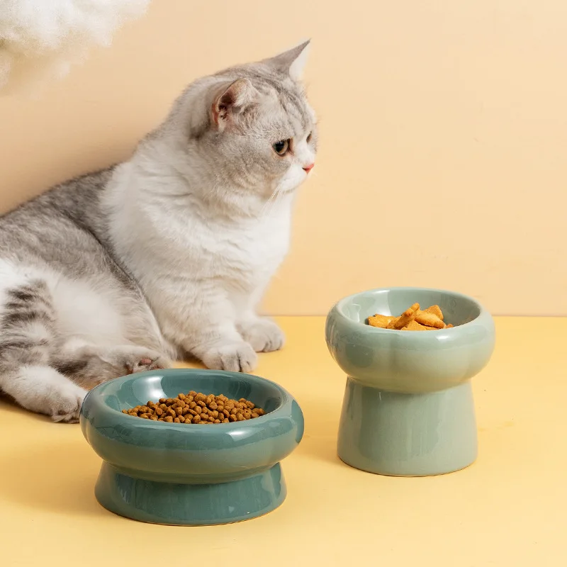 

Elevated Ceramic Cats Bowls Small Medium Dogs Food Water Feeders Non-slip Anti Overturning Cervical Spine Protection Pets Basin