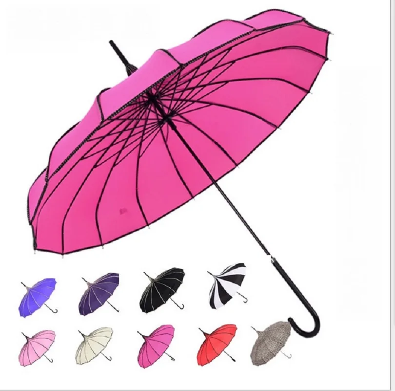 

(20 pcs/lot) Top Quality Straight Solid Fashion Sunny And Rainy Pagoda Umbrella 9 color