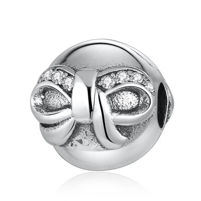 Аутентичный Изящный бант из стерлингового серебра S925 с бусинами и