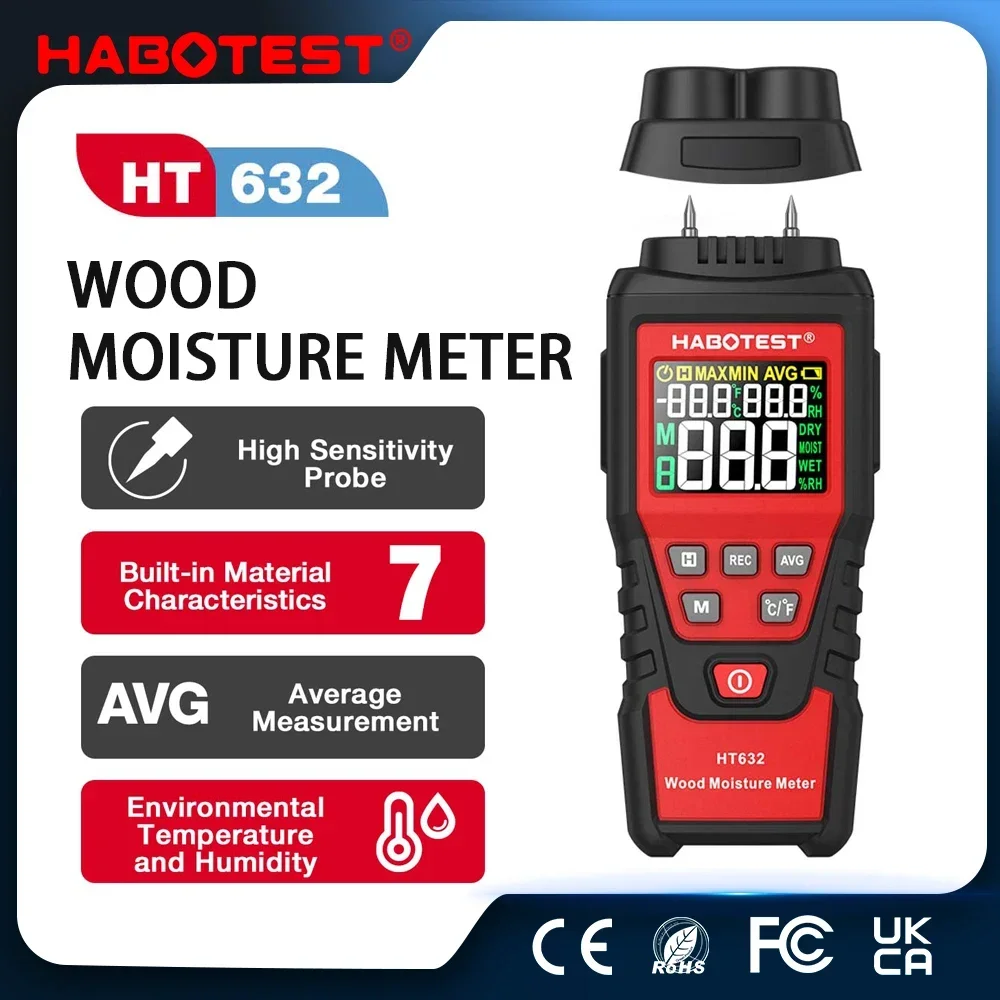 Фото HABOTEST HT632 Цифровой измеритель влажности, гигрометр с двумя контактами для обнаружения бетона, цемента, кирпича, деревянной стены, испытаний на воде №1