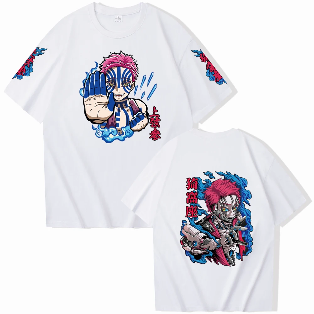 Anime T-Shirt Demon Slayer Akaza Short Sleeves Harajuku Hip-Hop Man Woman Streetwear