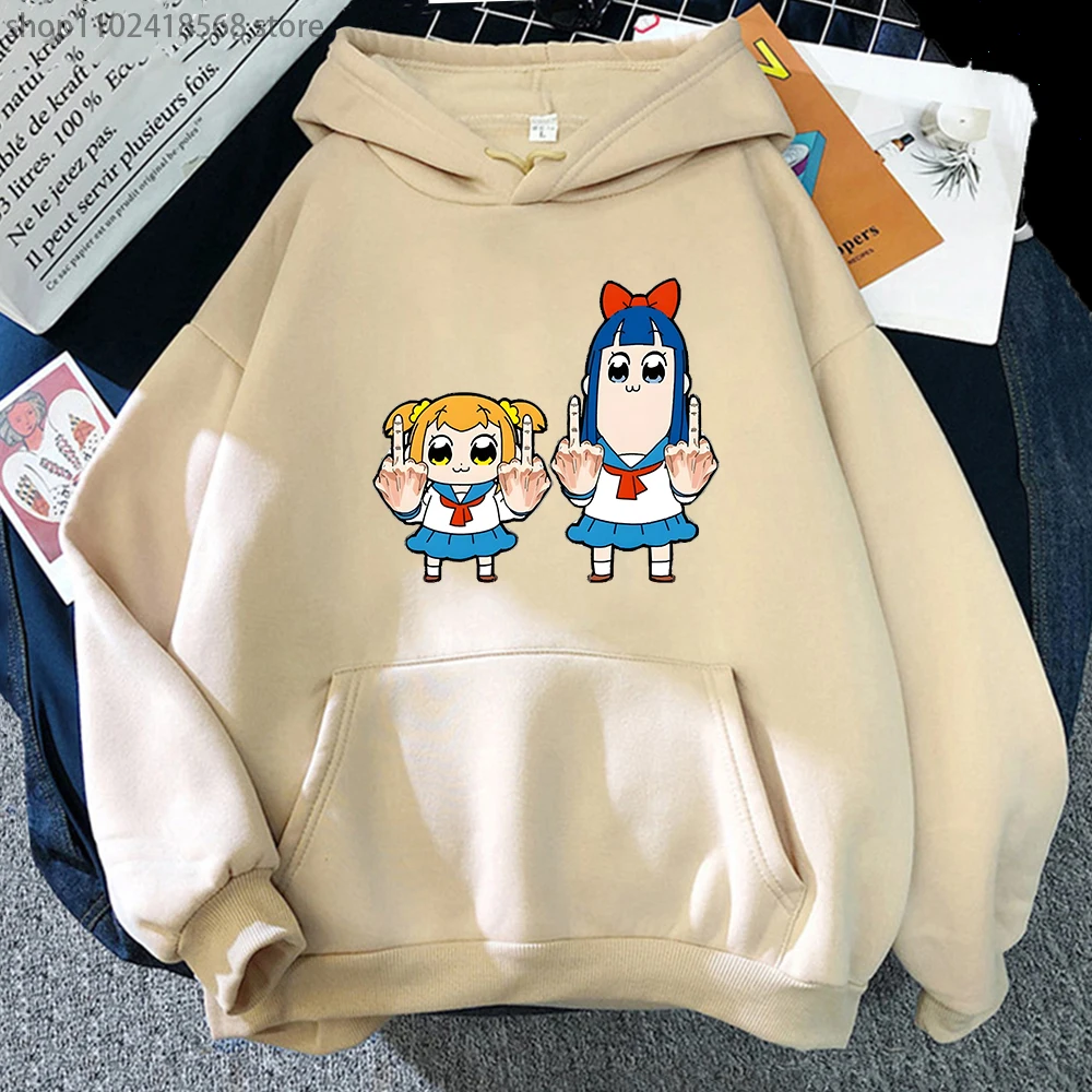 Pop Team Hoodies Epic Popuko Pipimi Graphics Sweatshirt Harajuku Women Cartoon Pullover Winter Long Sleeve Streetwear Unisex Top