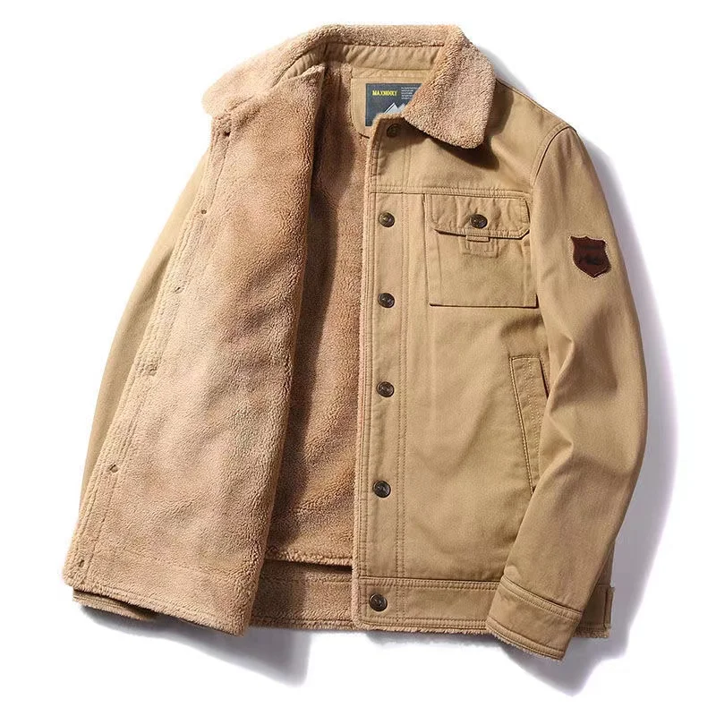 Winter Men's Cotton Clothes Jacket Man Lamb Fleece Lapel Keep Warm Coat Male Thick Cotton  Large Size Workwear Cotton Clothes