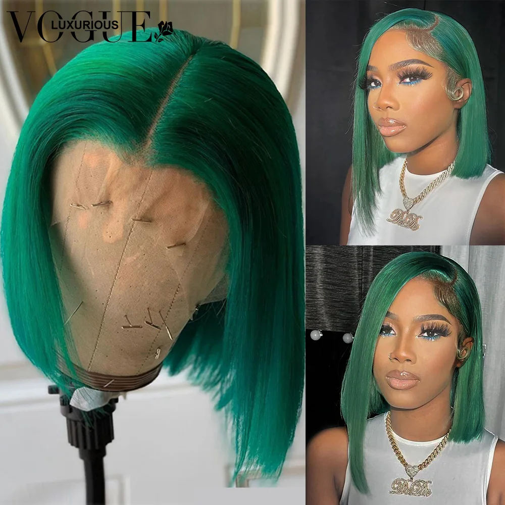 Dark Green Colored Bob Wig Lace Front Human Hair Wigs Blue Ginger Short Straight Lace Front Wigs 13x4 Lace Frontal Wig Brazilian